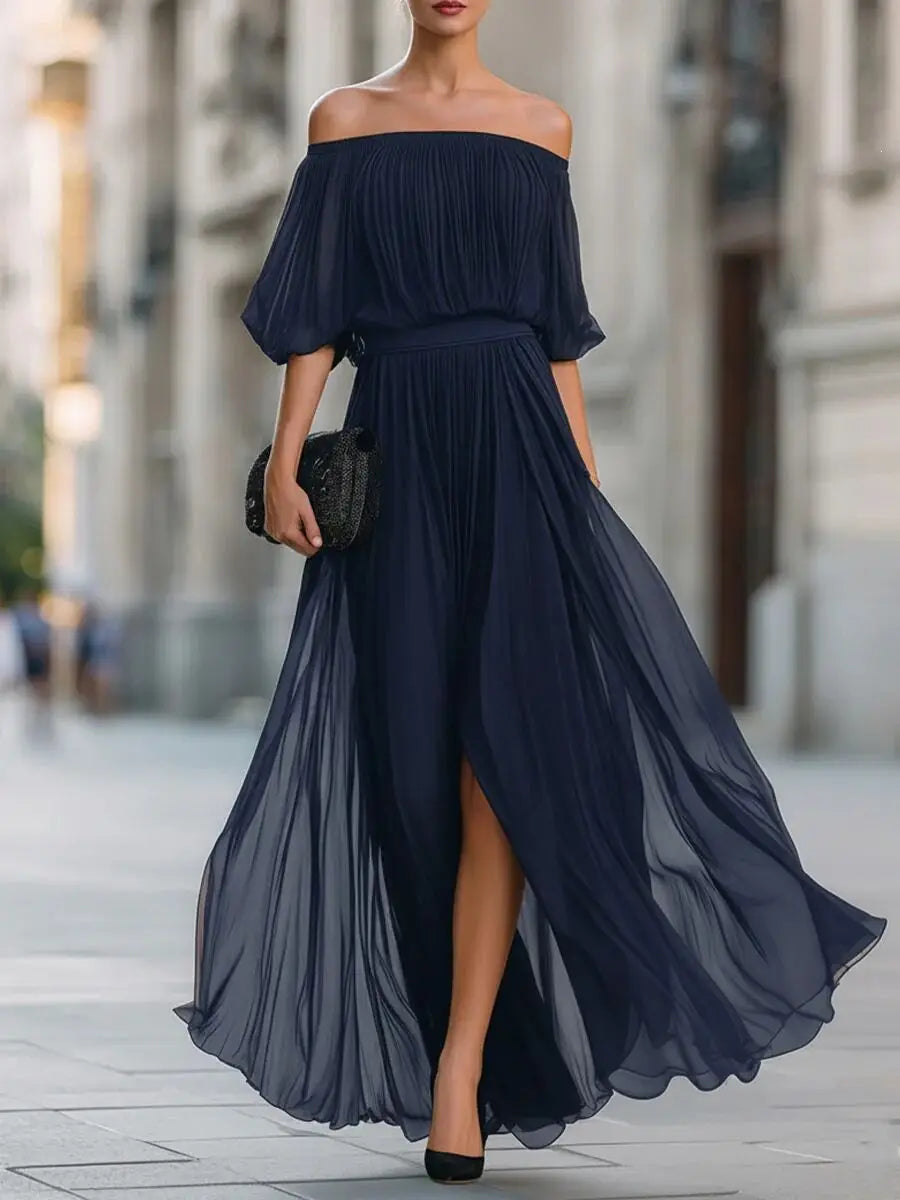 Fiorella Elegant Flowy Off Shoulder Maxi Dress