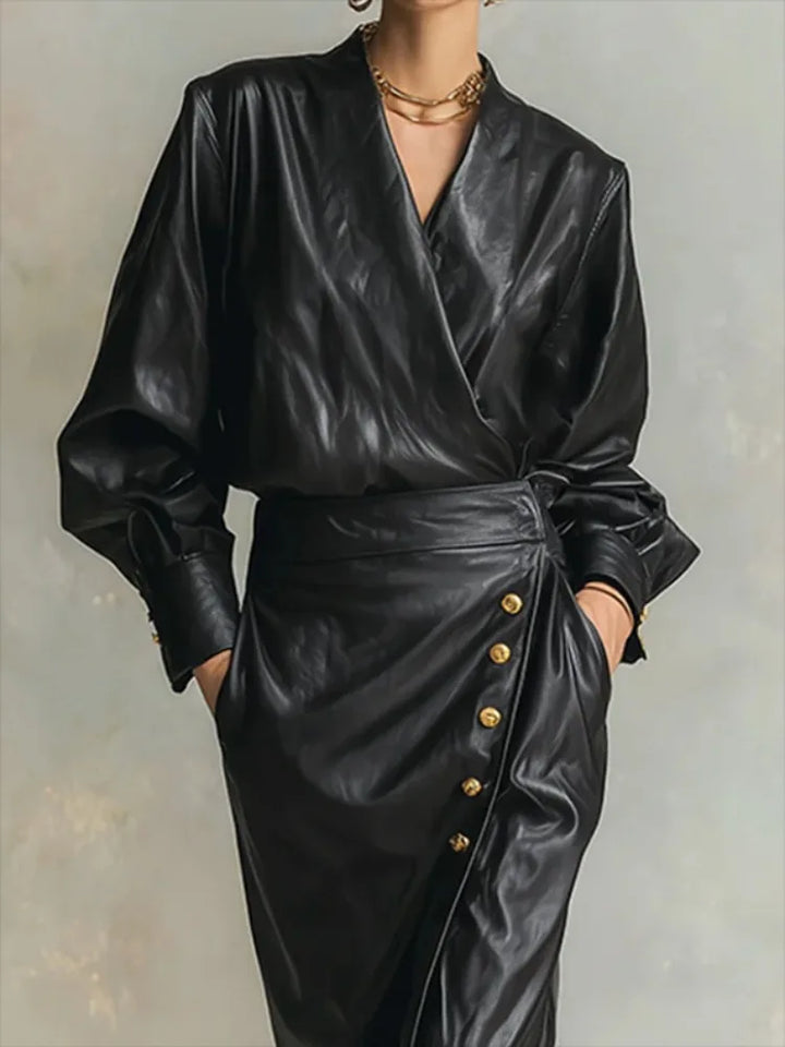 Courtney Faux Leather Wrap Dress