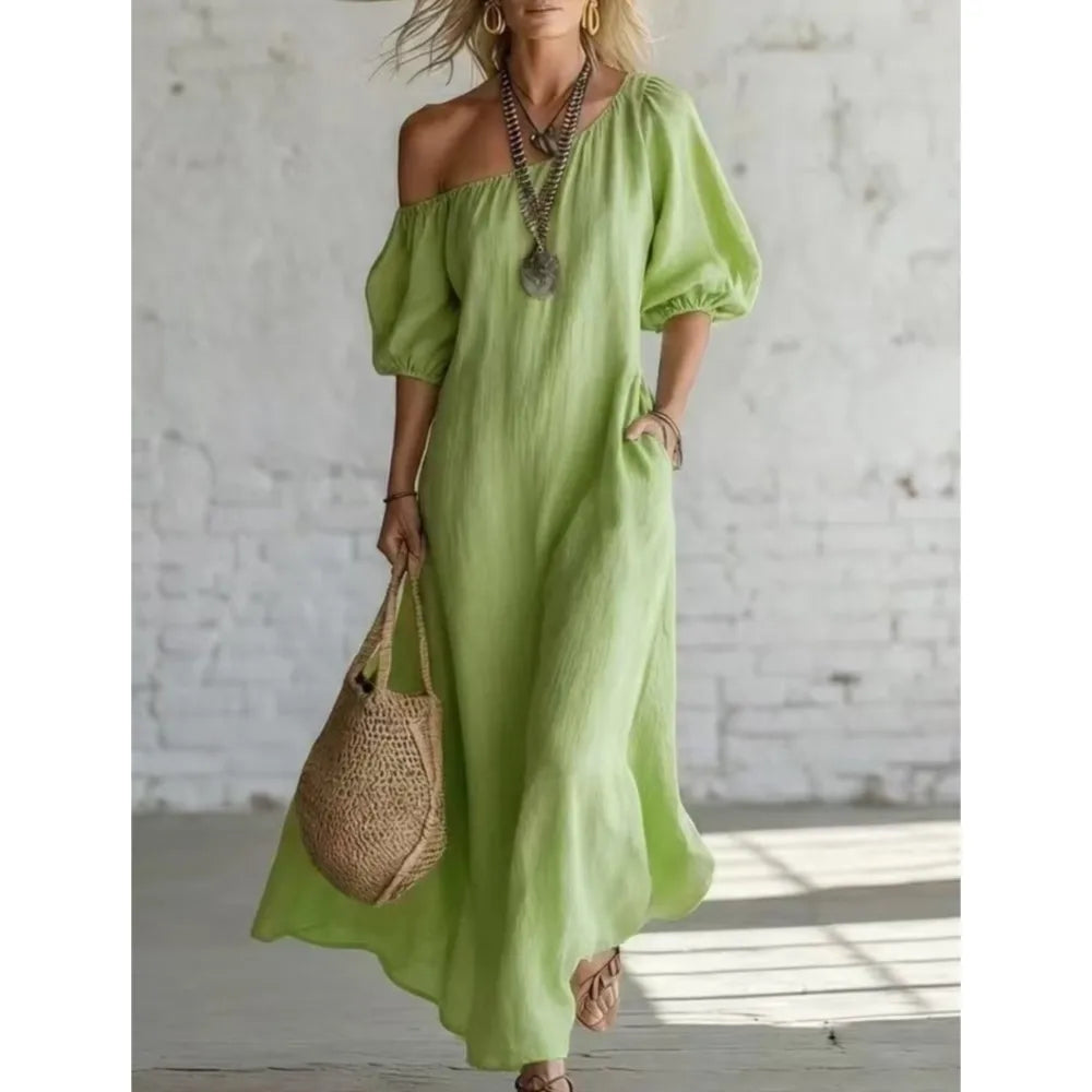 Dulcie One Shoulder Puff Sleeve Maxi Dress