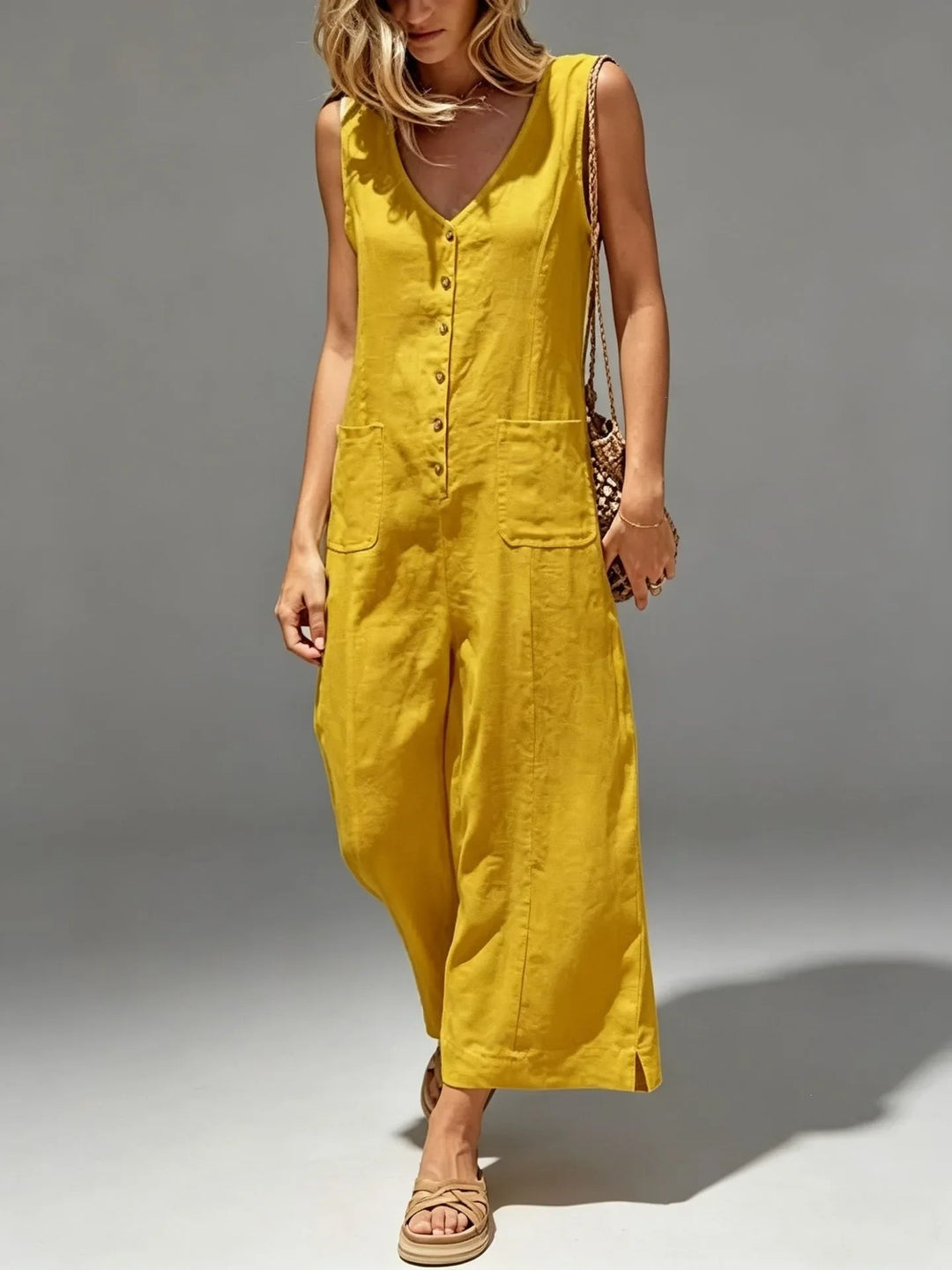 Novalie Breathable Cotton Linen Wide Leg Jumpsuit