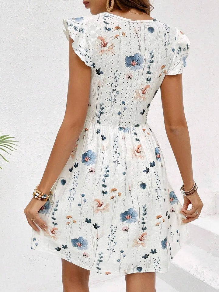 Calyra Floral Lace V Neck Mini Dress
