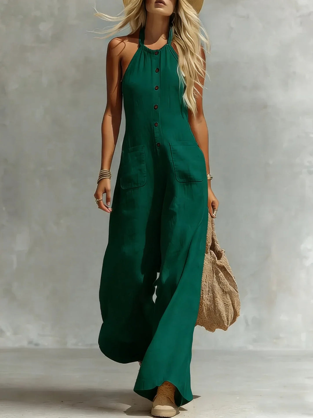 Freda Halter Neck Pocket Jumpsuit