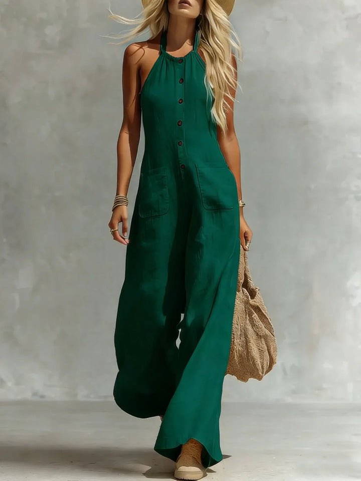 Freda Halter Neck Pocket Jumpsuit