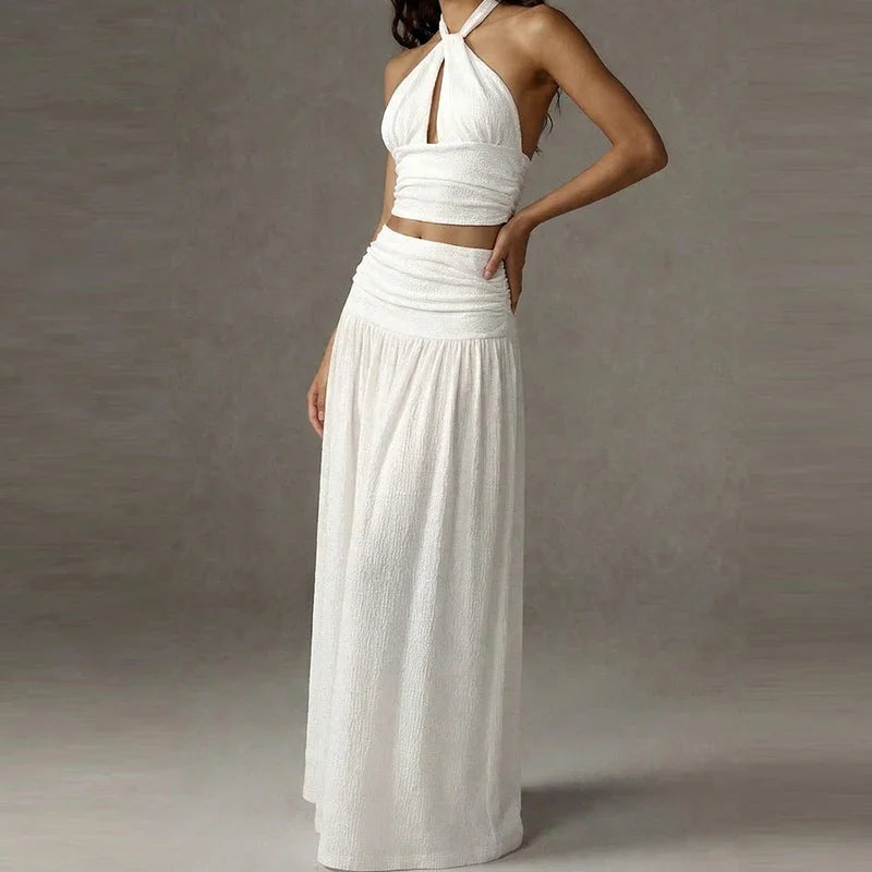 Alma Halter Neck Skirt Set