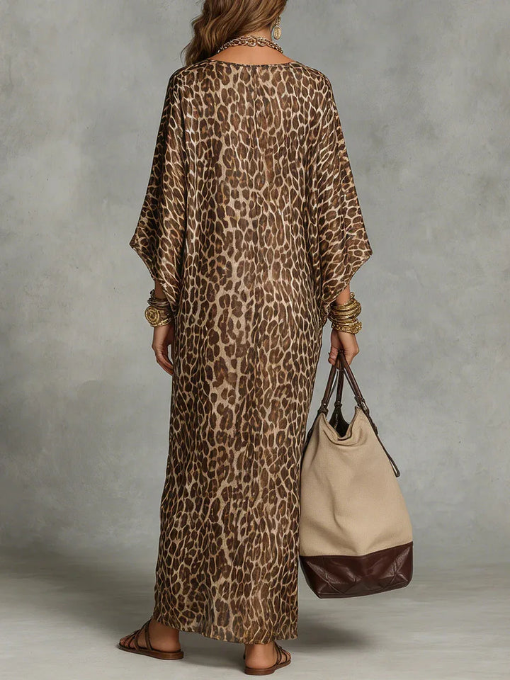 Evelith Leopard Print Bohemian Maxi Dress