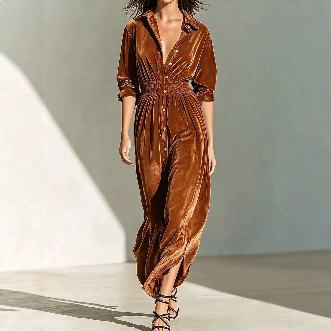 Lena Button Ruched Maxi Dress