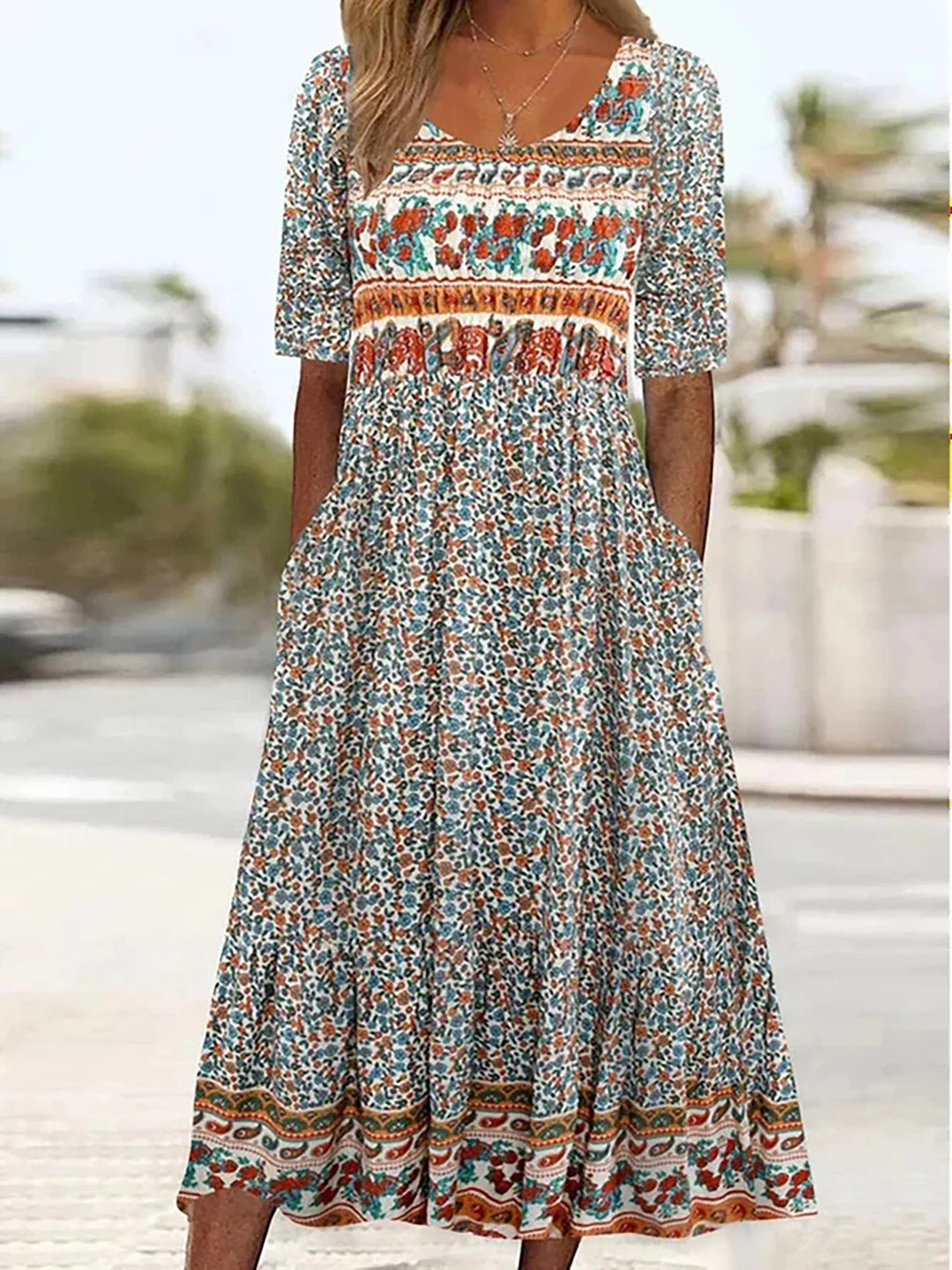 Aurelie Bohemian Floral Printed Maxi Dress