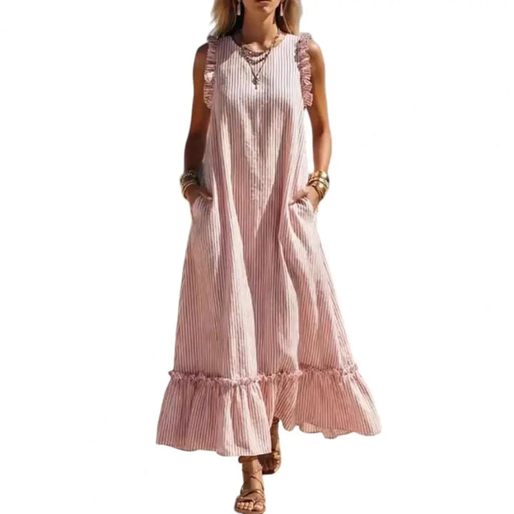 Carina Striped Ruffle Maxi Dress