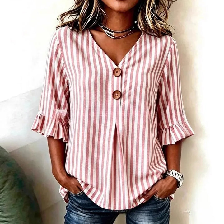 Candice Striped Ruffle Sleeve Blouse