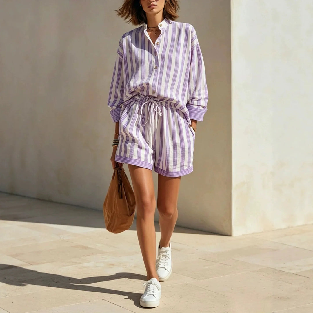 Samara Soft Striped Short Sleeve Summer Two Piece Set