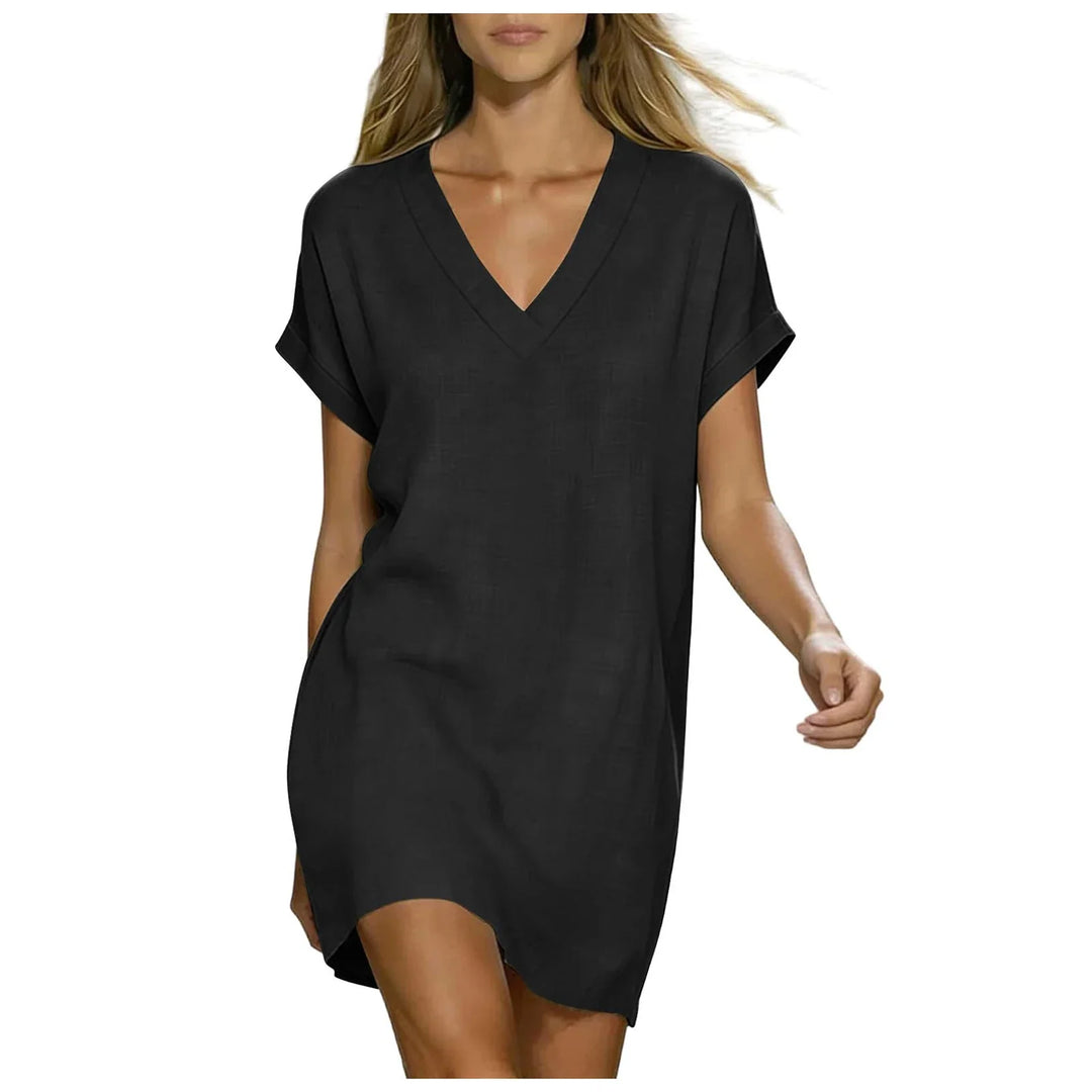Amara V Neck Linen Shirt Dress