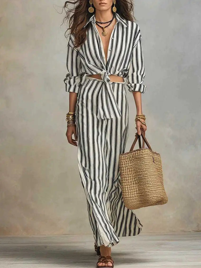 Daniele Striped Button Down Blouse Skirt Set
