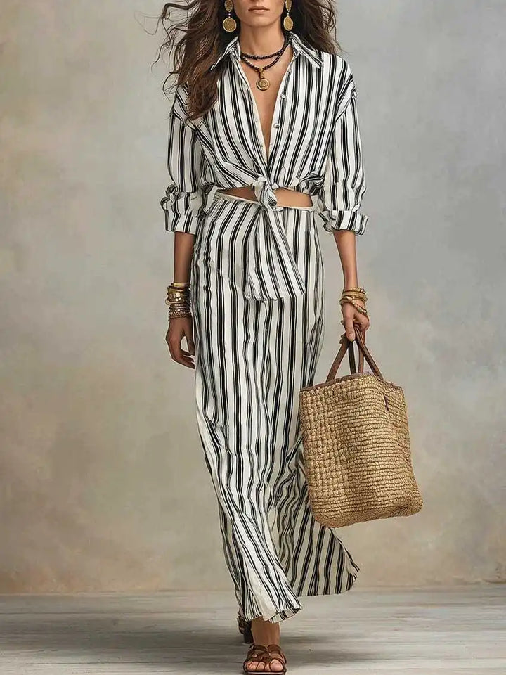 Daniele Striped Button Down Blouse Skirt Set