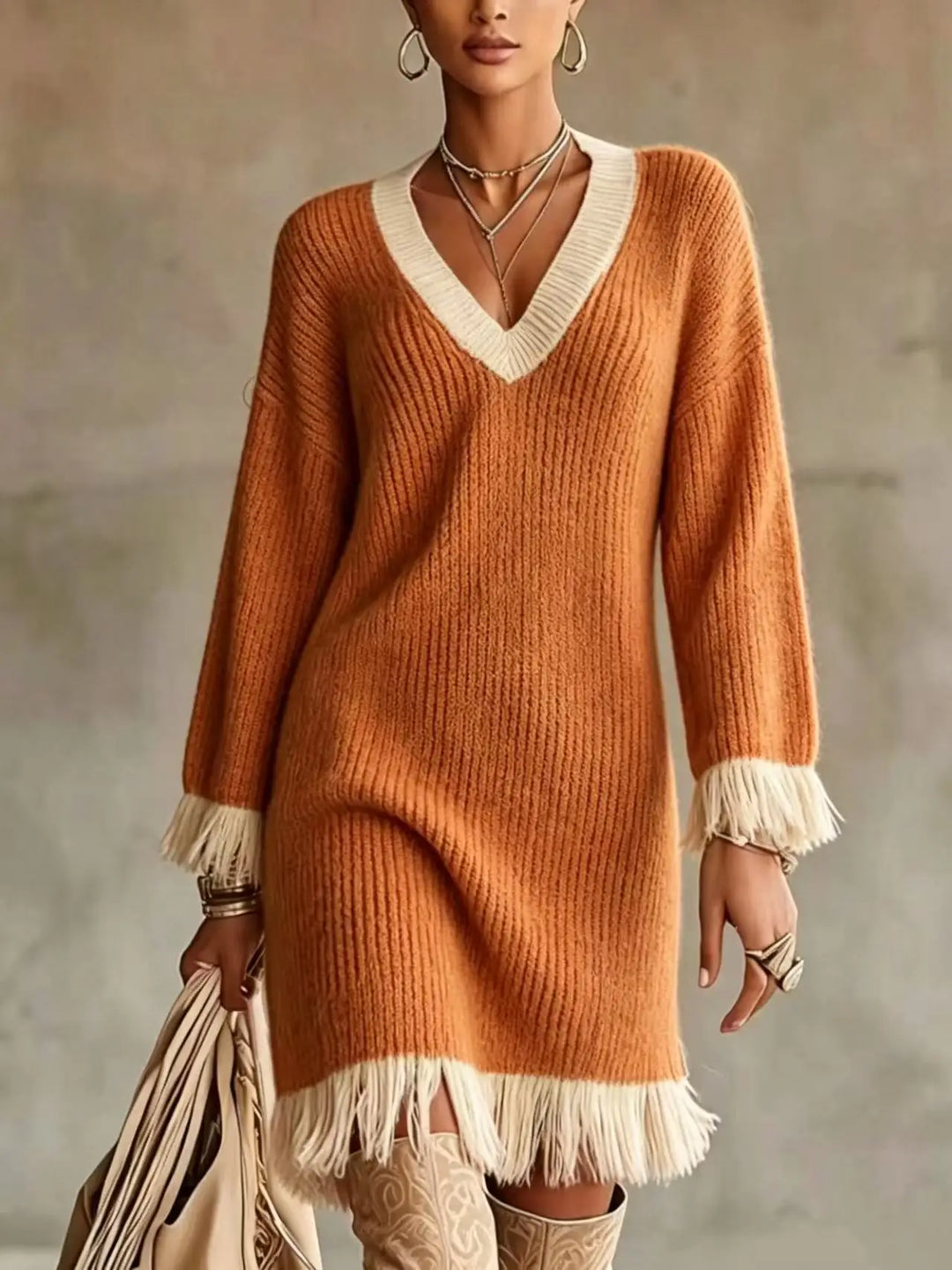 Amara Ribbed Fringe Dress