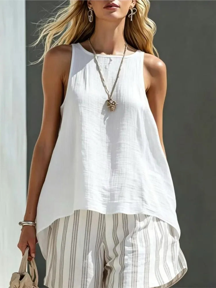 Leonie Sleeveless Striped Two Piece Outfit