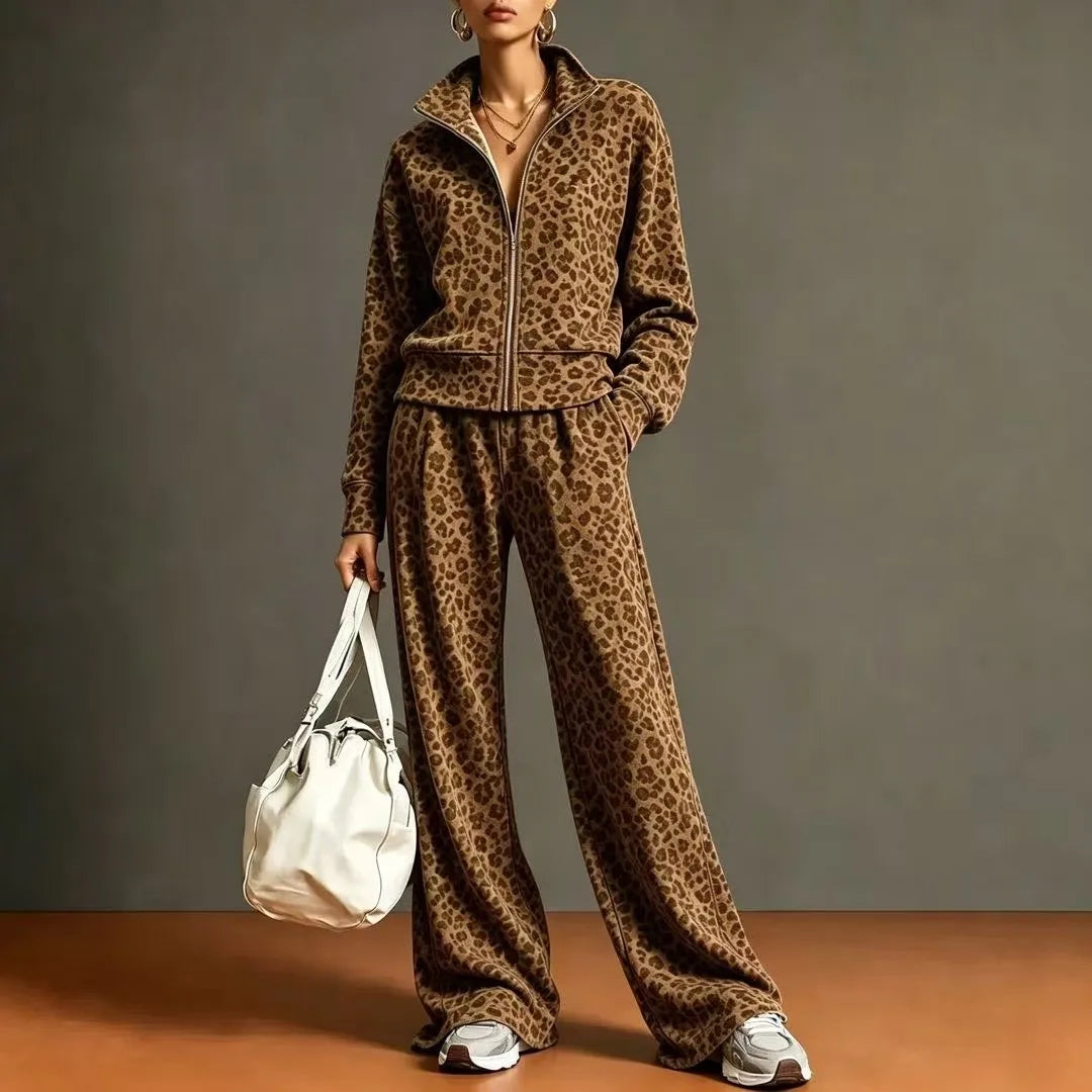 Amira Zip Front Leopard Tracksuit