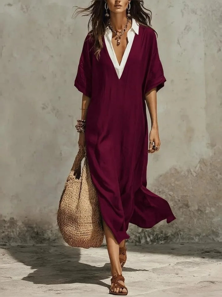 Verena Bohemian Deep V Short Sleeve Maxi Dress