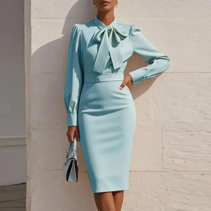 Orlena Elegant Tie Front Bodycon Midi Dress