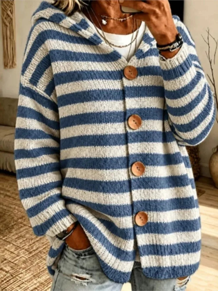 Eliza Hooded Striped Button Cardigan