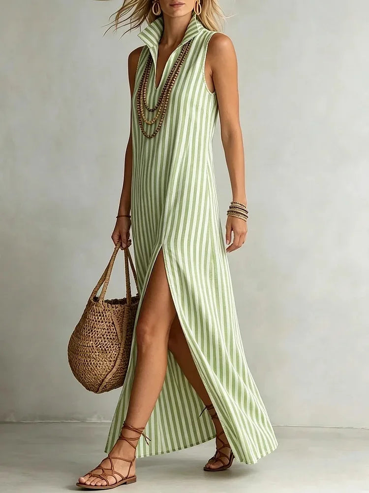 Eveloria Striped Slit Maxi Dress