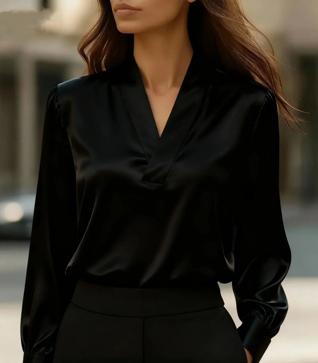 Isabella Draped Satin V Neck Blouse