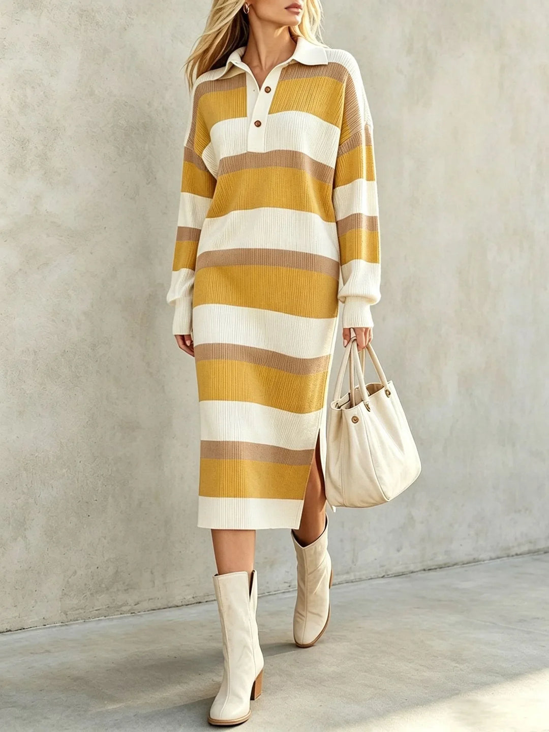Annera Striped Polo Midi Dress