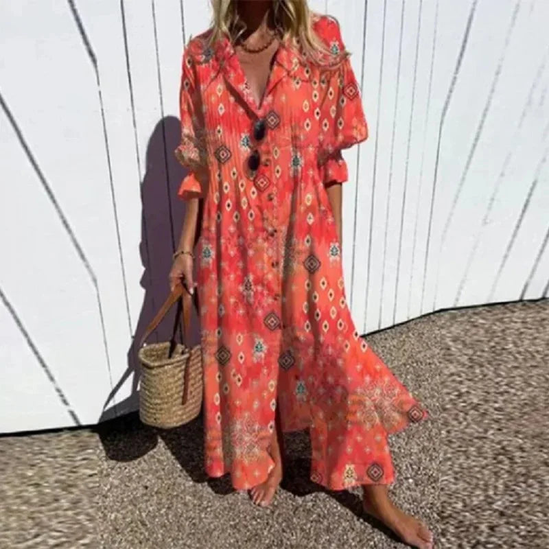 Odessa Casual Printed Long Sleeve Maxi Dress