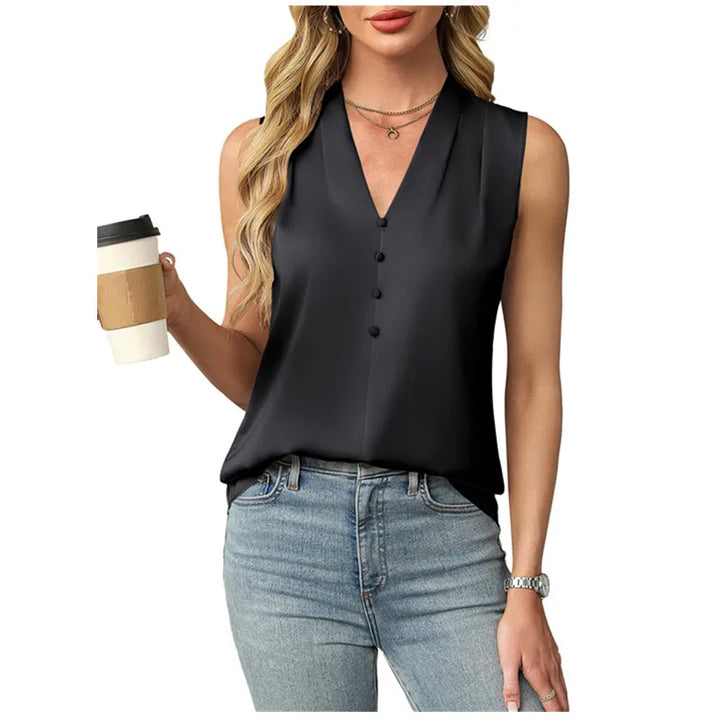 Celestia Sleeveless Satin V Neck Blouse
