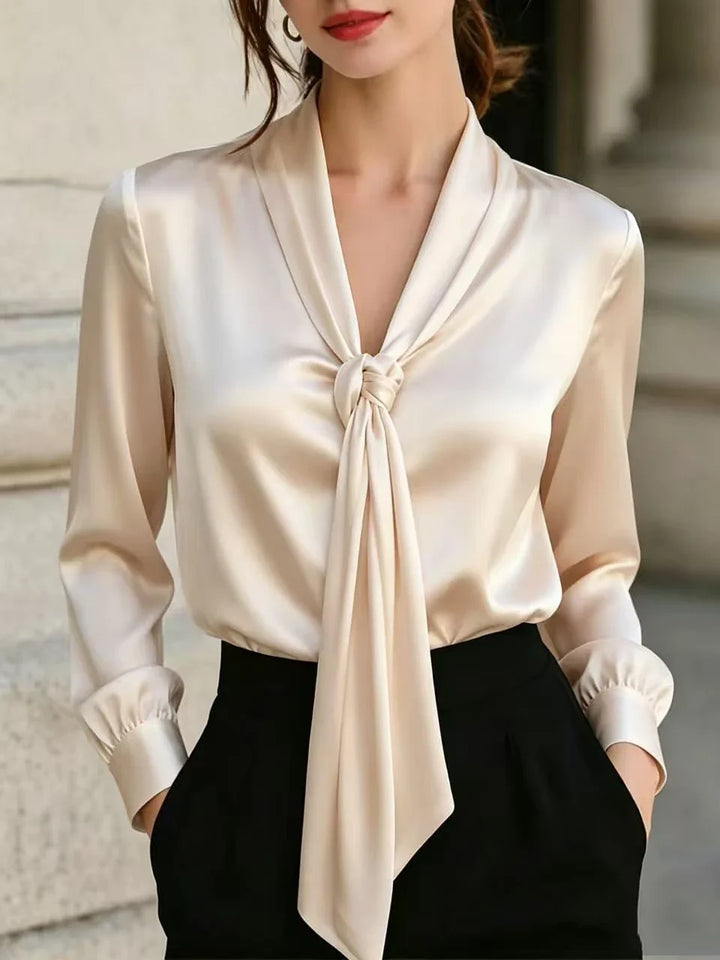 Kayla Satin Tie Neck Blouse