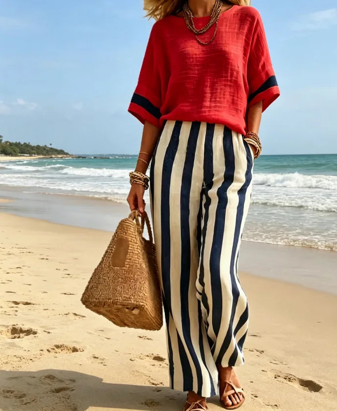 Altheia Striped Wide Leg Lounge Set