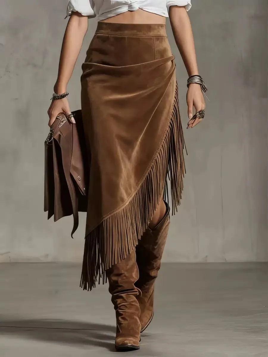 Avery Retro Suede Midi Skirt