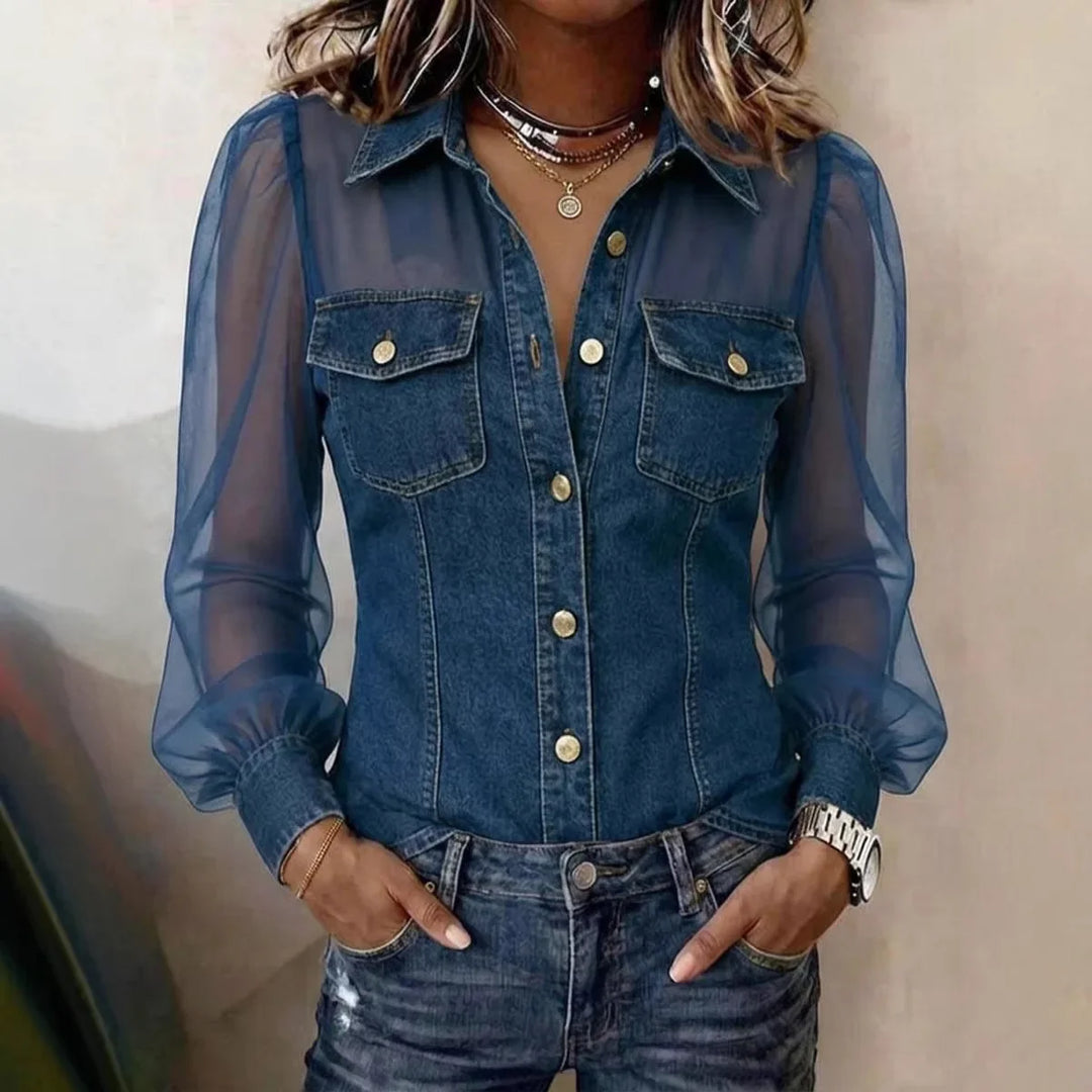 Lindsey Sheer Sleeve Denim Blouse