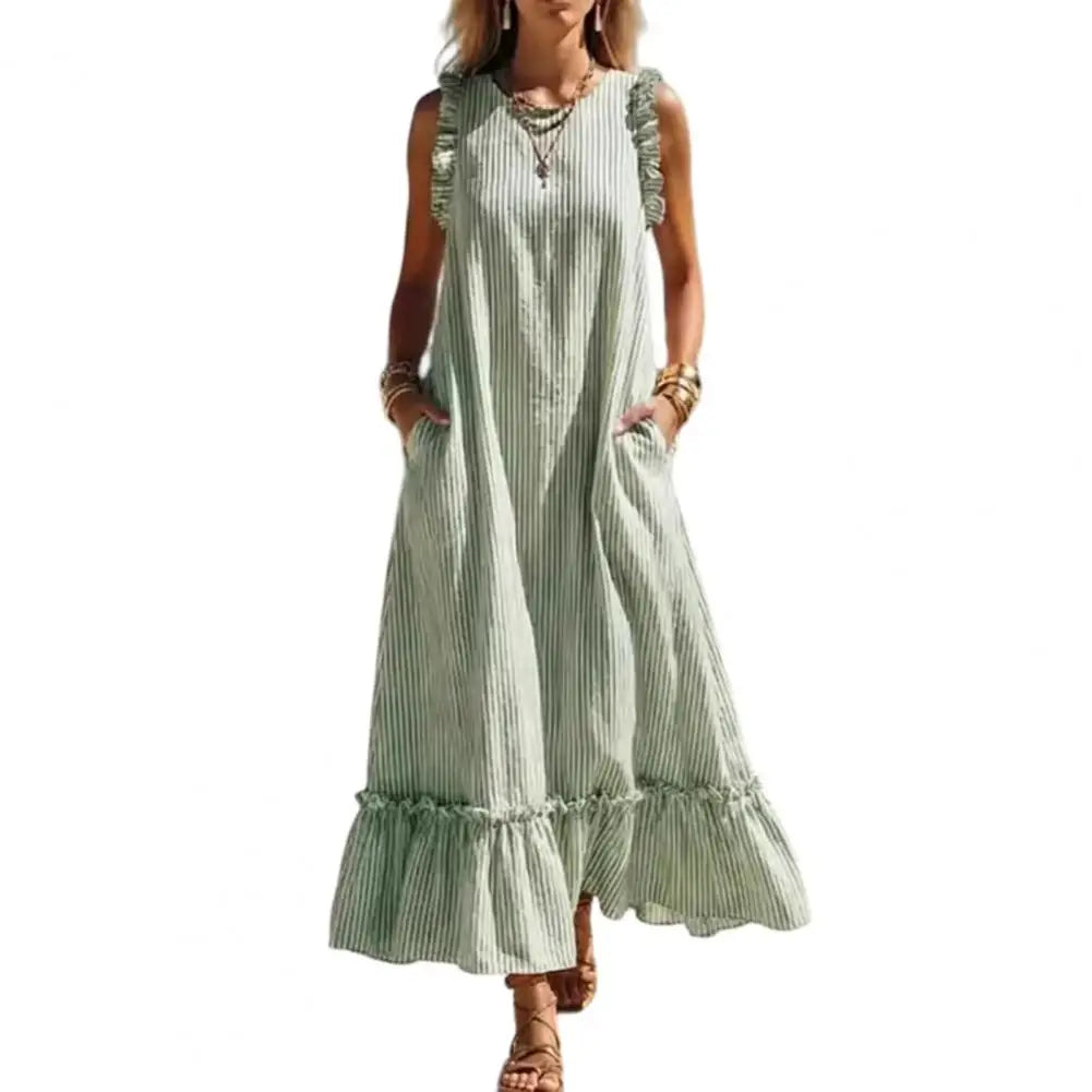 Carina Striped Ruffle Maxi Dress
