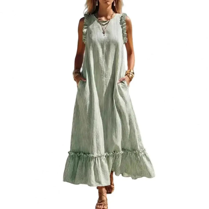 Carina Striped Ruffle Maxi Dress