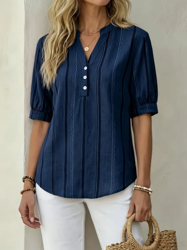 Harlene Striped V Neck Blouse
