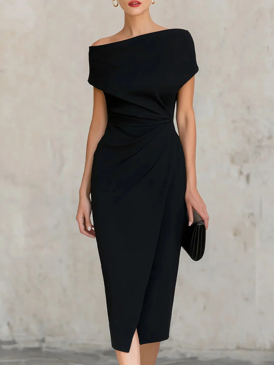 Isabeau Pleated Slit Midi Dress