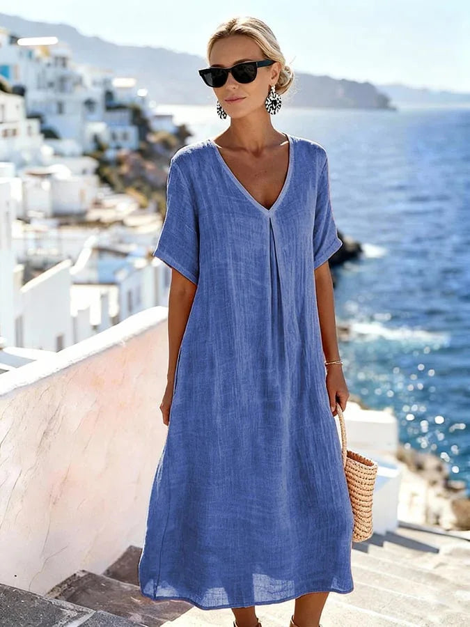 Lucina Relaxed V Neck Summer Midi Dress