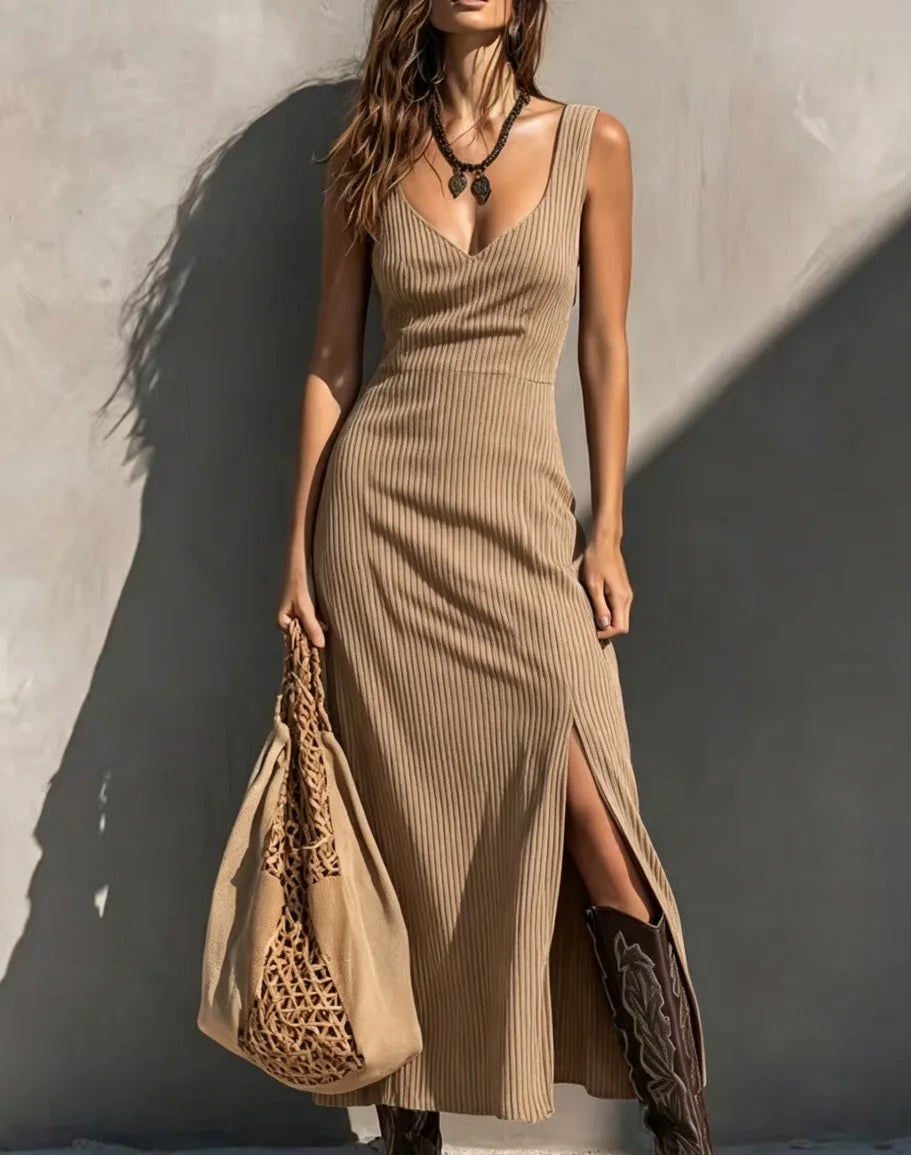 Sandra V Neck Sophisticated  Midi Dress