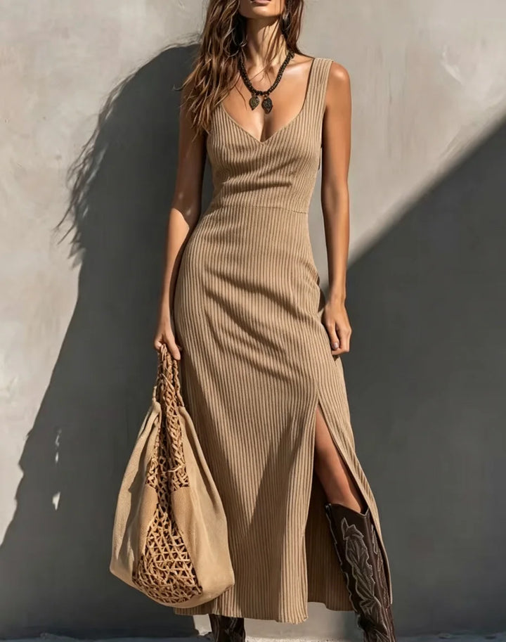Sandra V Neck Sophisticated  Midi Dress