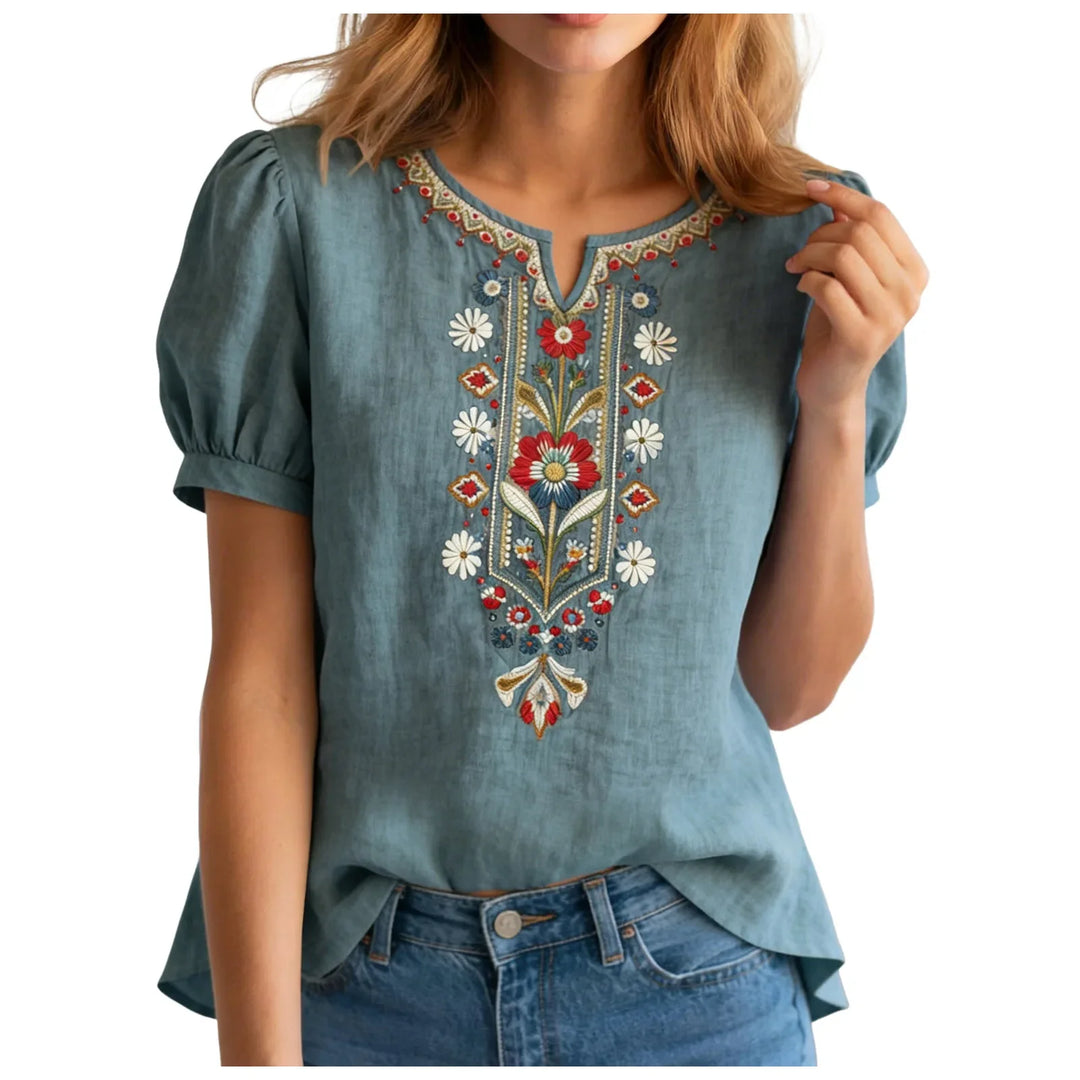 Amira Embroidered Linen Blouse