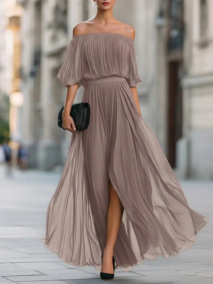 Fiorella Elegant Flowy Off Shoulder Maxi Dress
