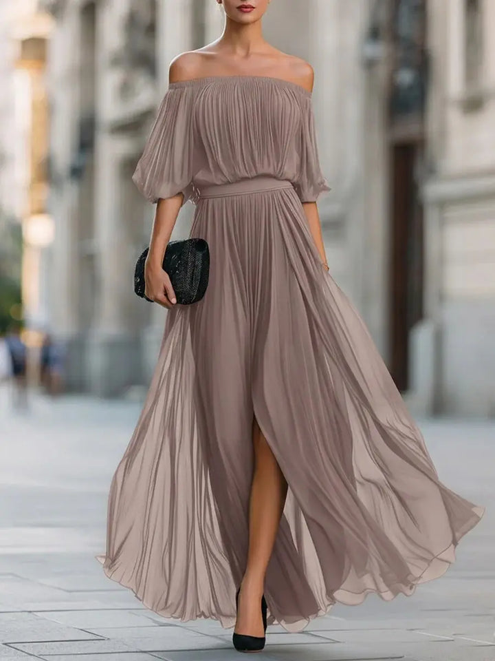 Fiorella Elegant Flowy Off Shoulder Maxi Dress