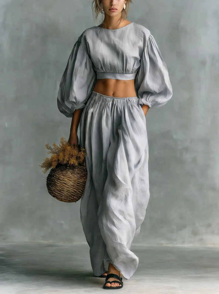 Adelina Balloon Sleeve Trouser Set