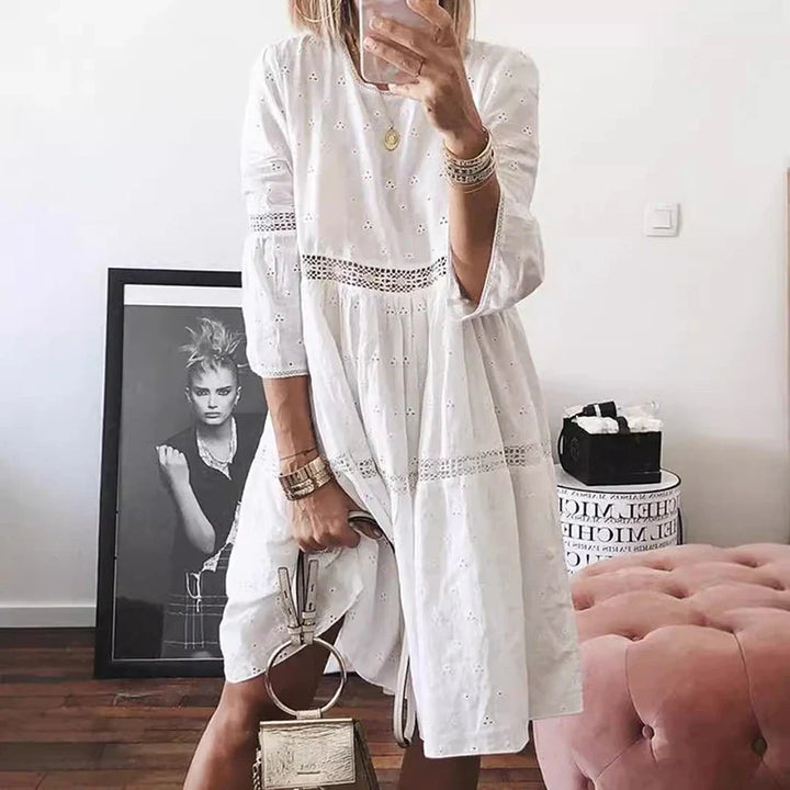 Elspeth Long Sleeve Lace Trim Midi Dress