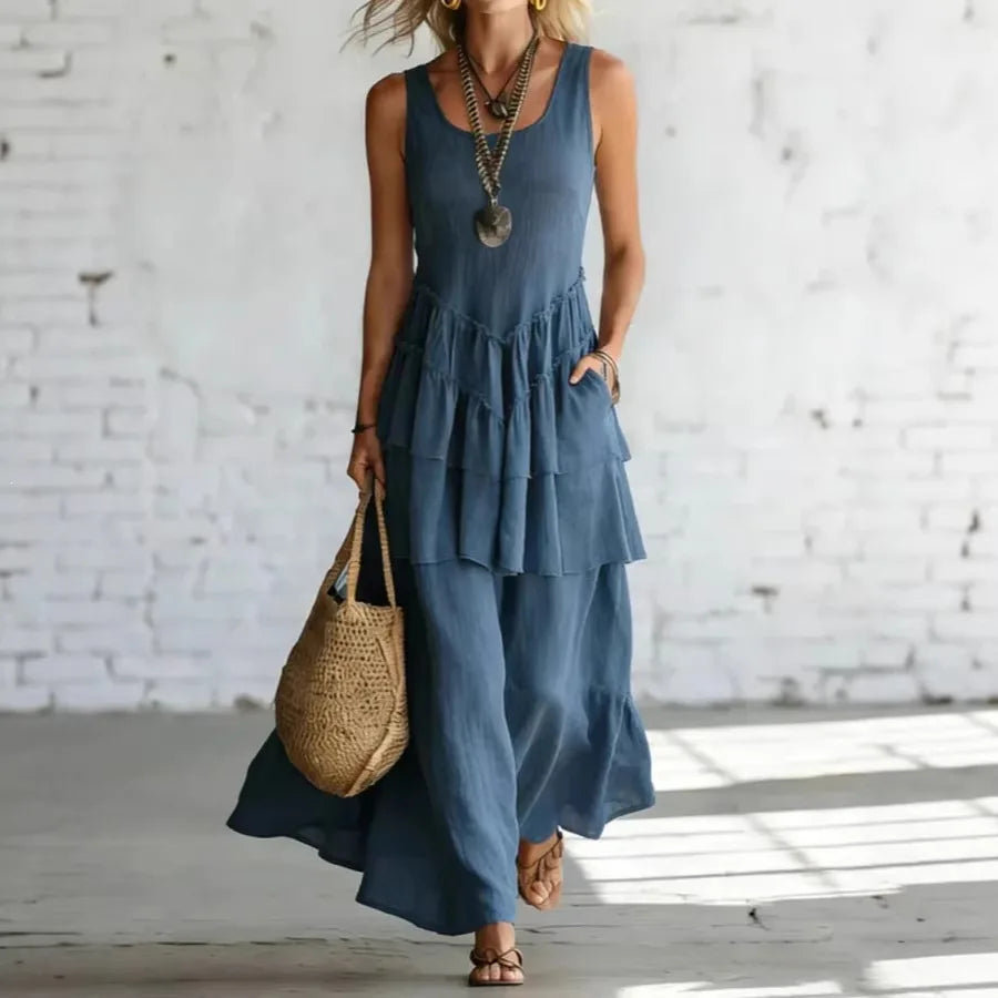 Fiorella Linen Layered Long Dress