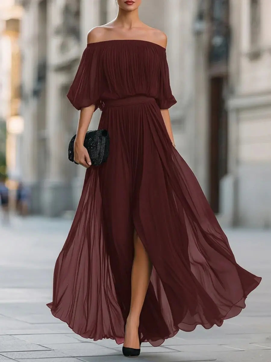 Fiorella Elegant Flowy Off Shoulder Maxi Dress