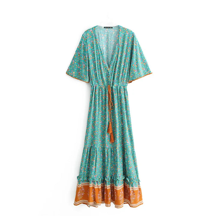 Celesia Drawstring Bohemian Maxi Dress