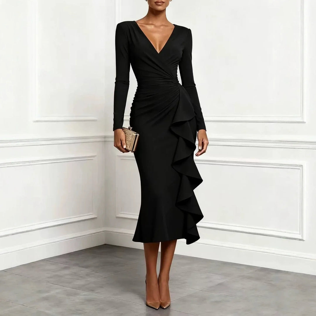 Liora Ruffle Front Midi Dress