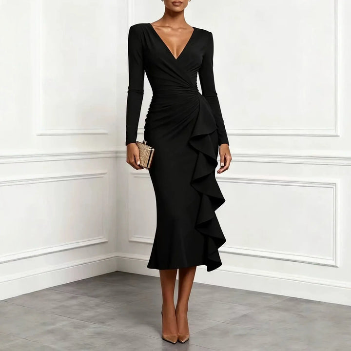 Liora Ruffle Front Midi Dress