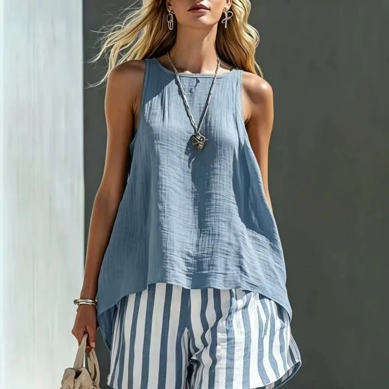 Duvall Sleeveless Tank And Striped Shorts Set